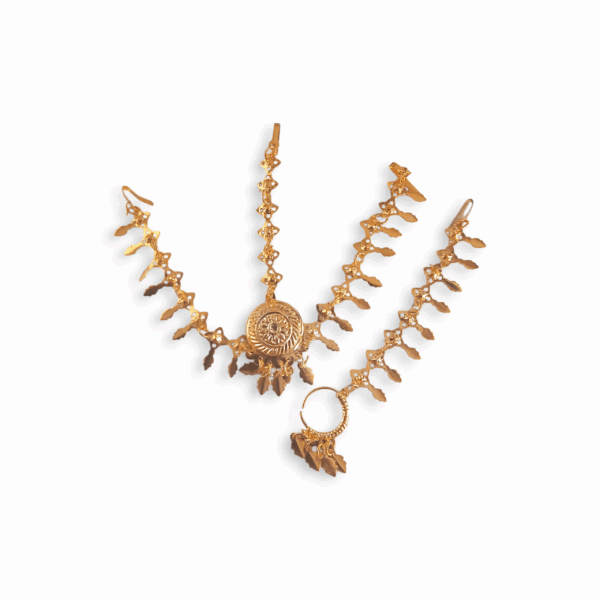 Tayra Tikli with Nose Pin - Gold Finish Tayra Tikli with Nath - Mathapatti - Tayra Tikli for Pooja Purpose - Maa Kali, Maa Durga, Laxmi Mata Sringar Set
