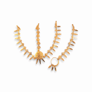 Tayra Tikli with Nose Pin - Gold Finish Tayra Tikli with Nath - Mathapatti - Tayra Tikli for Pooja Purpose - Maa Kali, Maa Durga, Laxmi Mata Sringar Set