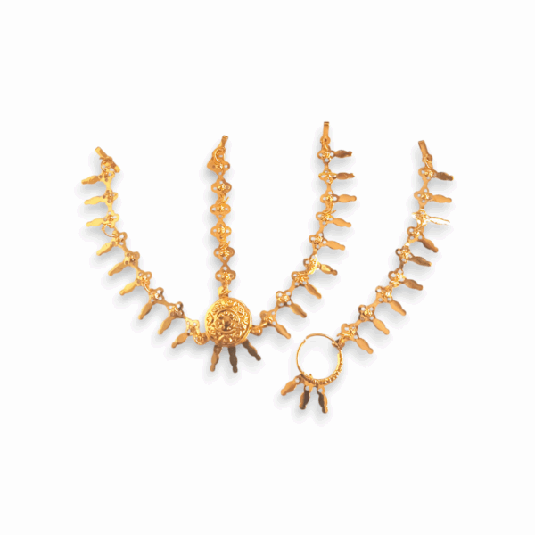 Tayra Tikli with Nose Pin - Gold Finish Tayra Tikli with Nath - Mathapatti - Tayra Tikli for Pooja Purpose - Maa Kali, Maa Durga, Laxmi Mata Sringar Set