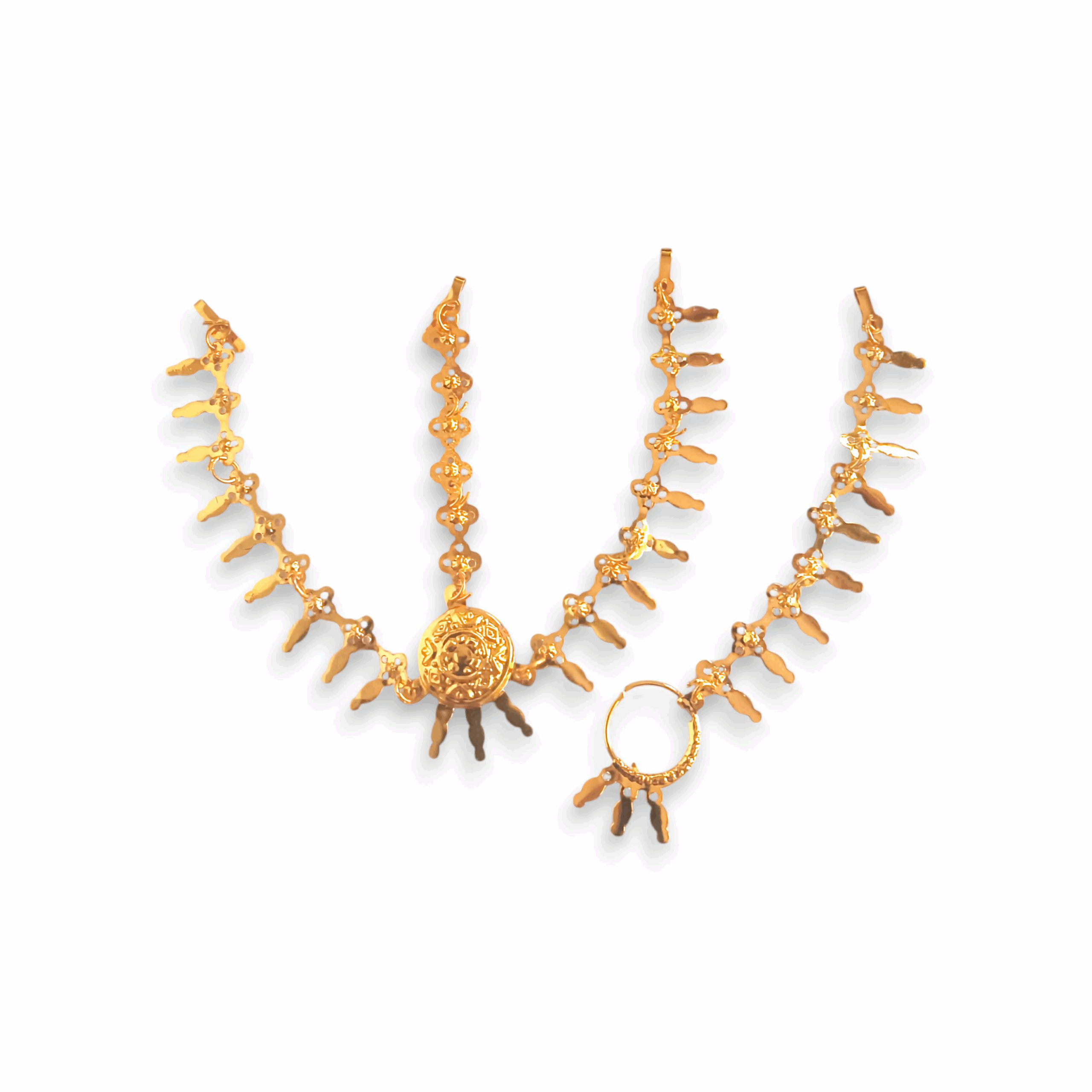 Tayra Tikli with Nose Pin - Gold Finish Tayra Tikli with Nath - Mathapatti - Tayra Tikli for Pooja Purpose - Maa Kali, Maa Durga, Laxmi Mata Sringar Set