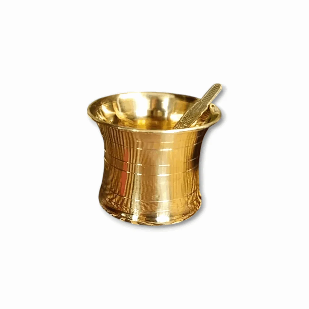 Handcrafted Brass Panchapatra - Panchpathiram For Puja And Puja Mandir - Pital Traditional Panchamurt Set For Puja