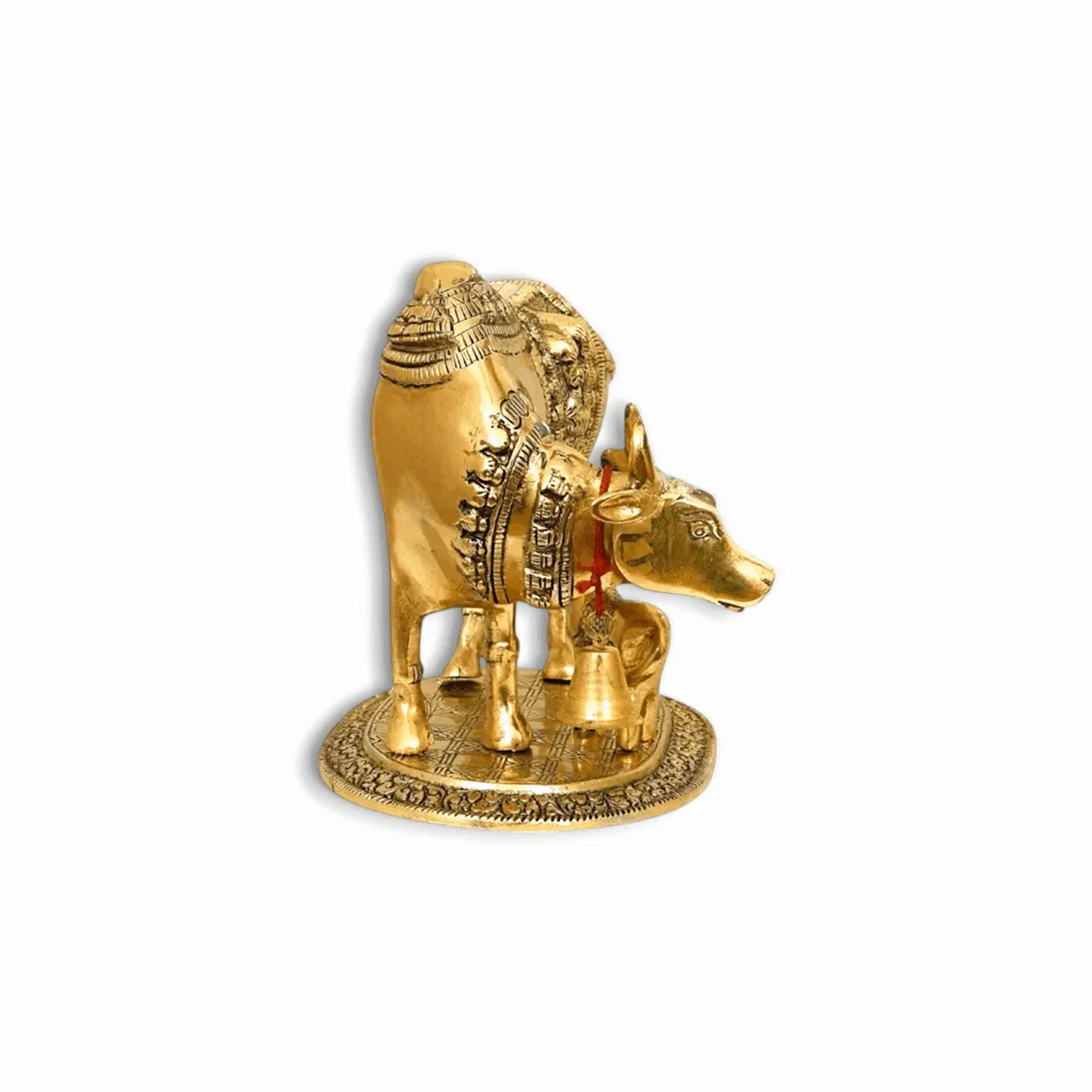 Hand Painted Kamdhenu - Divine Idol Of Kamdhenu Cow With Calf And Lord Krishna - Cow with Calf God Figure For Vastu ,Pooja Rooms, Or As A Thoughtful Spiritual Gift. - Image 2