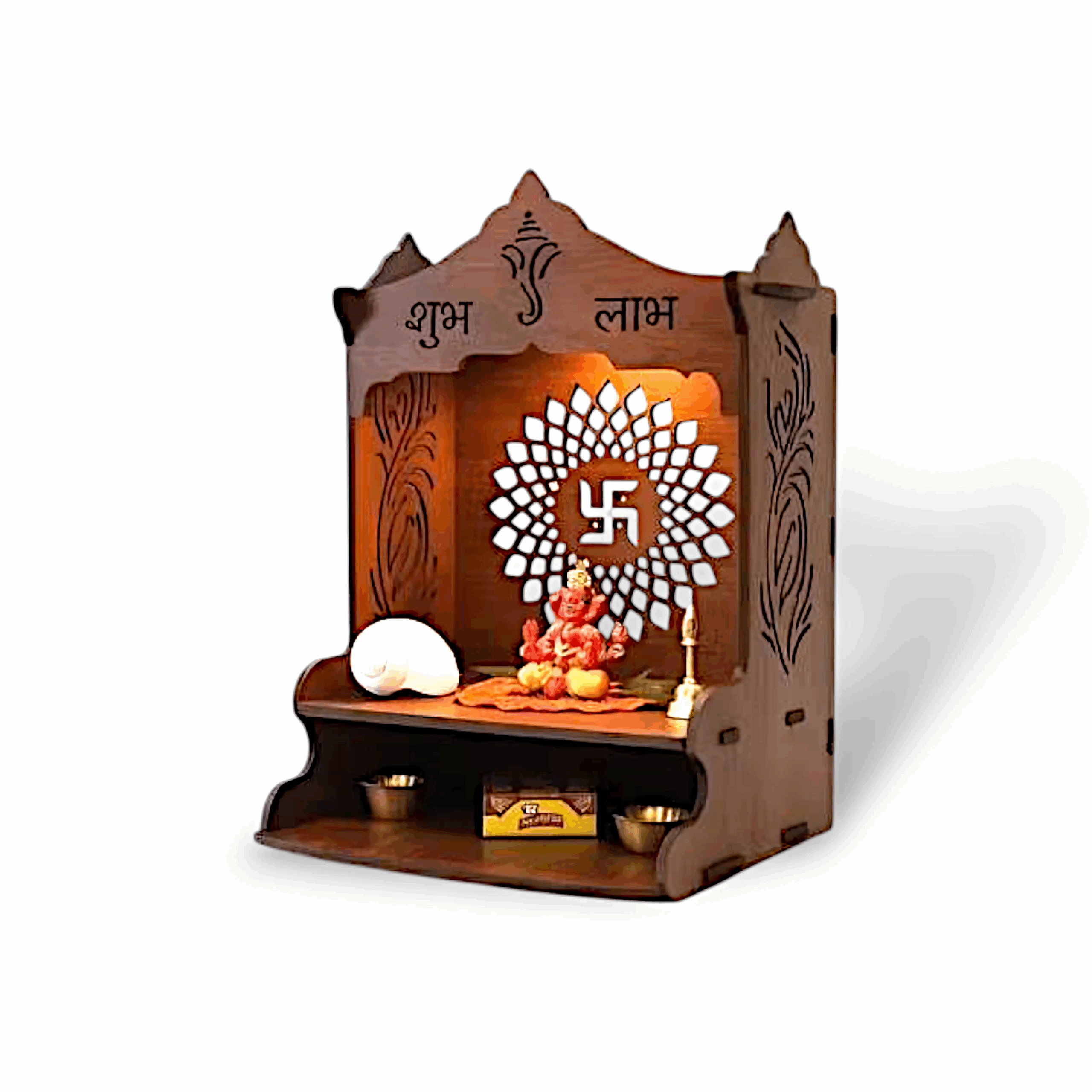Handmade Wooden Temple - Pooja Mandir - Wall Hanging Puja Mandir for Home Temple - Office Pooja Stand for Home & Office Temple