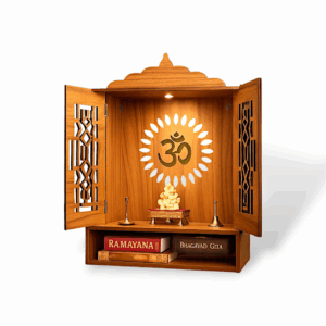 Wooden Temple Mandir for Home - Office with Door Cabinets - Beautiful Pooja Unit with Storage Space - With LED Light and Wall Mounts - Elegant Pooja Mandir for Home
