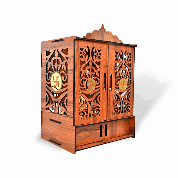 Wooden Temple Mandir for Home - Office with Door Cabinets - Beautiful Pooja Unit with Storage Space - With LED Light and Wall Mounts - Elegant Pooja Mandir for Home - Image 3