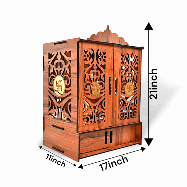 Wooden Temple Mandir for Home - Office with Door Cabinets - Beautiful Pooja Unit with Storage Space - With LED Light and Wall Mounts - Elegant Pooja Mandir for Home - Image 2