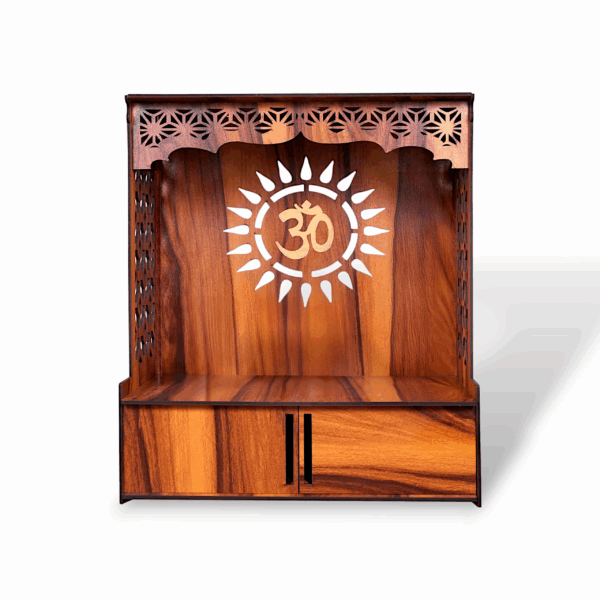 Wooden Temple for Home and Office With Door - Compact Pooja Mandir Temple - Assembly Required - Wall Mounted Wooden Temple for Home and Office with LED Light - Image 4