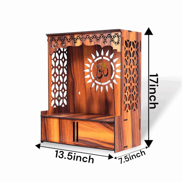 Wooden Temple for Home and Office With Door - Compact Pooja Mandir Temple - Assembly Required - Wall Mounted Wooden Temple for Home and Office with LED Light - Image 3
