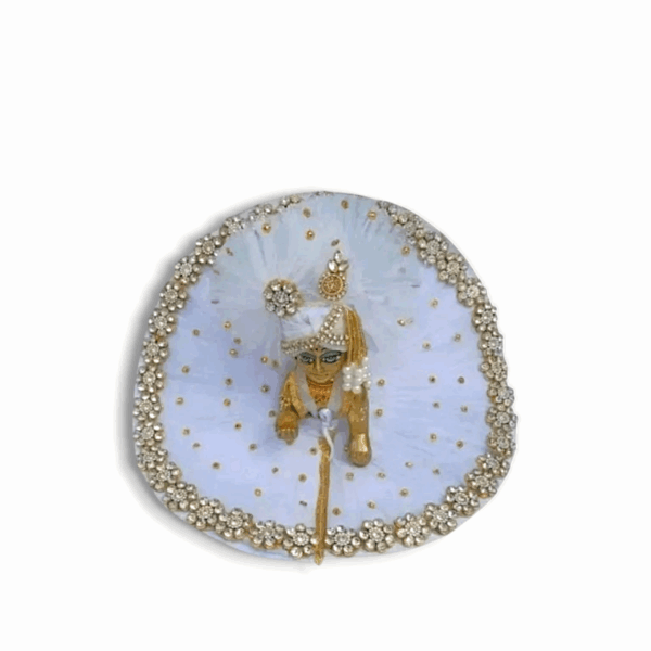Beautiful Laddu Gopal Dress - White And Red Kundan Dress With Pagdi For Kanha - Size 0 no. Laddu Gopal Ji Special Fancy Dress