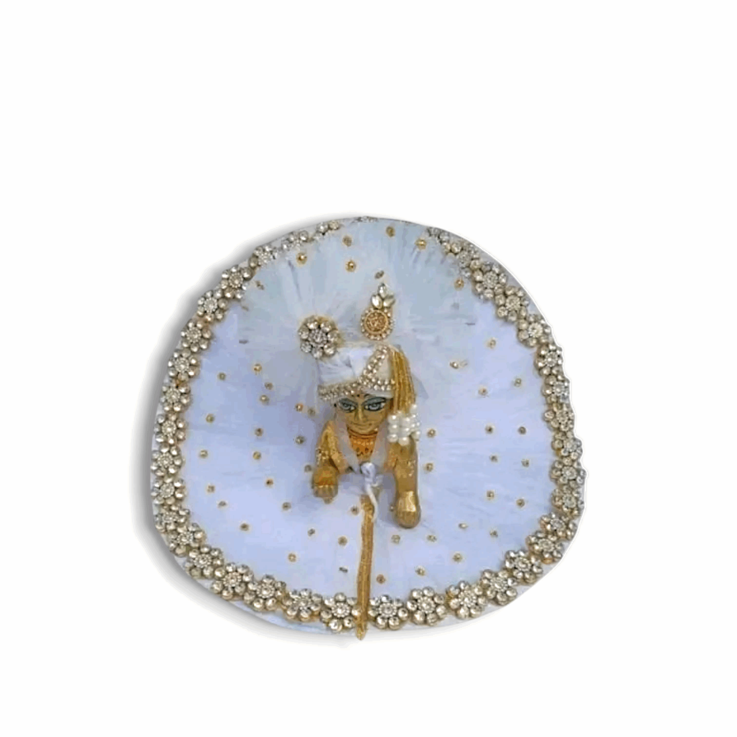 Beautiful Laddu Gopal Dress - White And Red Kundan Dress With Pagdi For Kanha - Size 0 no. Laddu Gopal Ji Special Fancy Dress