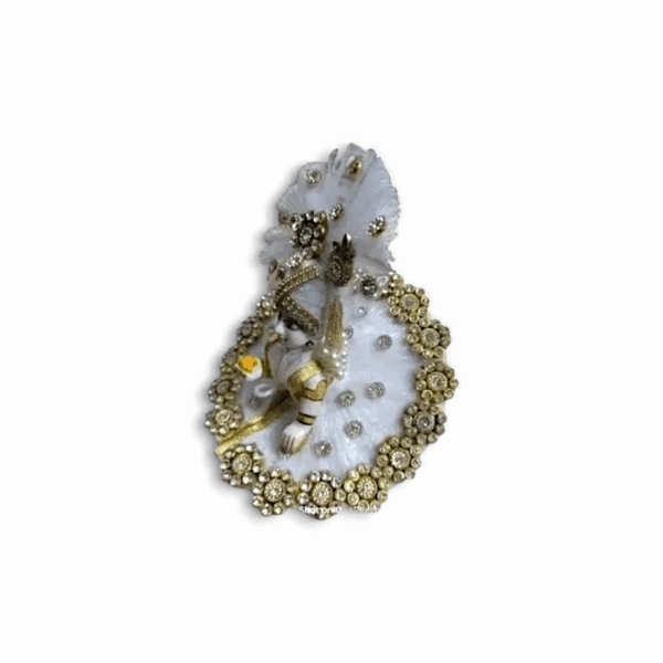 Beautiful Laddu Gopal Dress - White And Red Kundan Dress With Pagdi For Kanha - Size 0 no. Laddu Gopal Ji Special Fancy Dress - Image 2