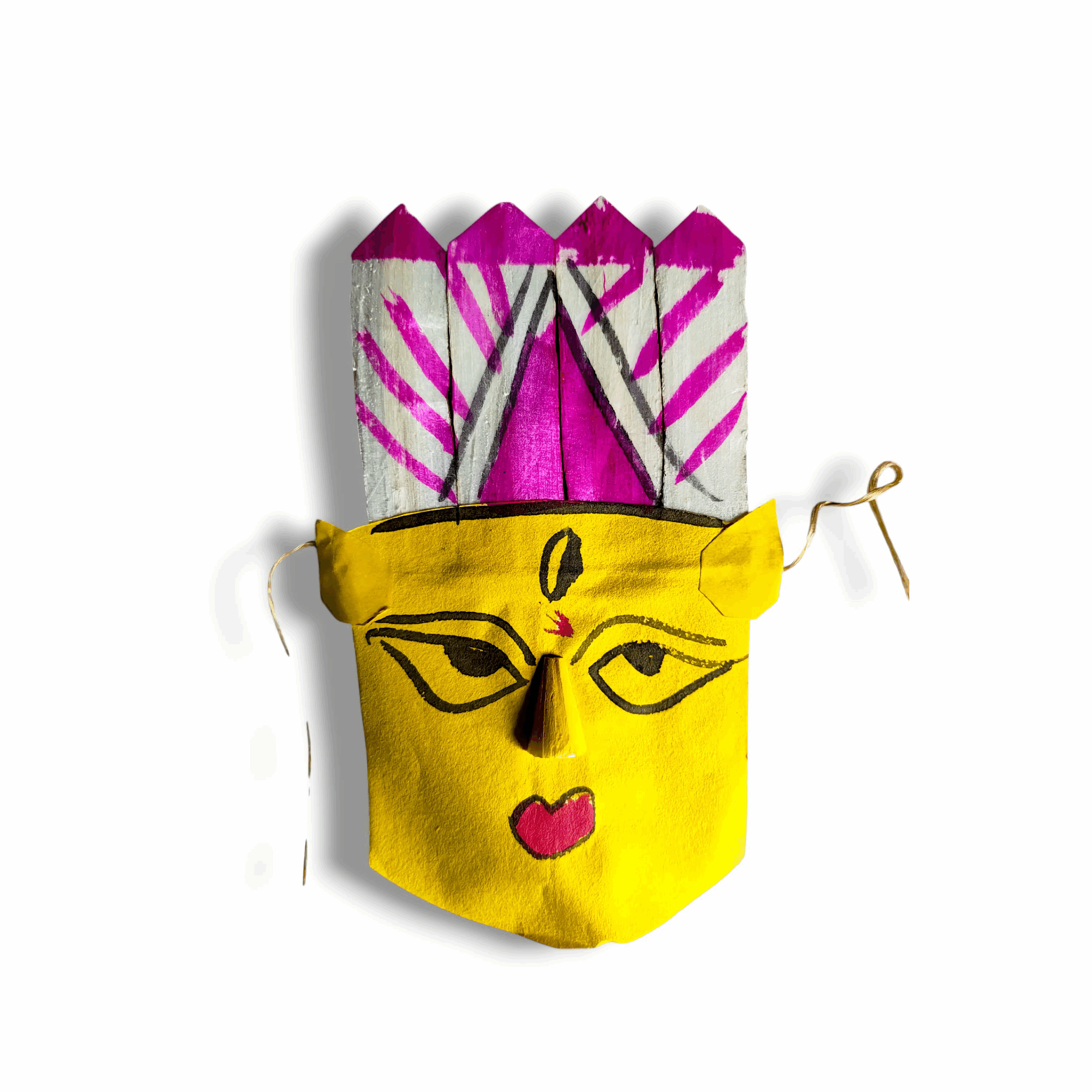 Chandi Mukha - "চণ্ডী মুখ" - Multicolour - Paper Design Chandi Mukha - Goddess Chandi Face Mask - Use For Puja