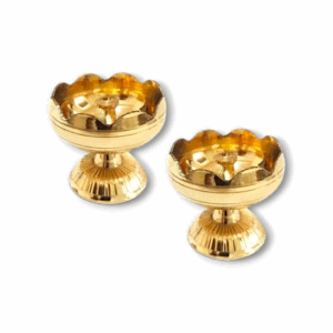 Classic Brass Flower Design Diya -  Decorative Brass Oil Lamp -  Lamp For Home Temple Puja Articles Decor Gifts(Pack of 2)