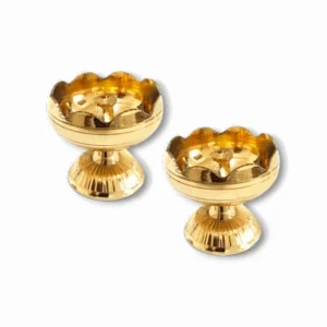 Classic Brass Flower Design Diya -  Decorative Brass Oil Lamp -  Lamp For Home Temple Puja Articles Decor Gifts(Pack of 2)