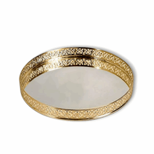 10 Inches Dia Gold Plated Round Decorative Glass Mirror Tray  - For Weeding and Pooja Diwali Gifting