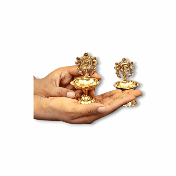 Pure Brass Shanku Chakra Diya - Small Oil Lamp for Home Temple Puja , Decor And Gifting - (4.5 inch, Set of 2) - Image 3