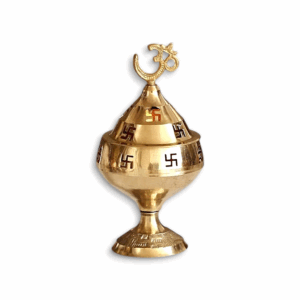 Golden Om and Swastik Symbol Decorative Brass Diya - Gift for Diwali, Housewarmings, Ganesh Chaturthi Festival - Diya for Puja Room, Home, Office, Temple Decor