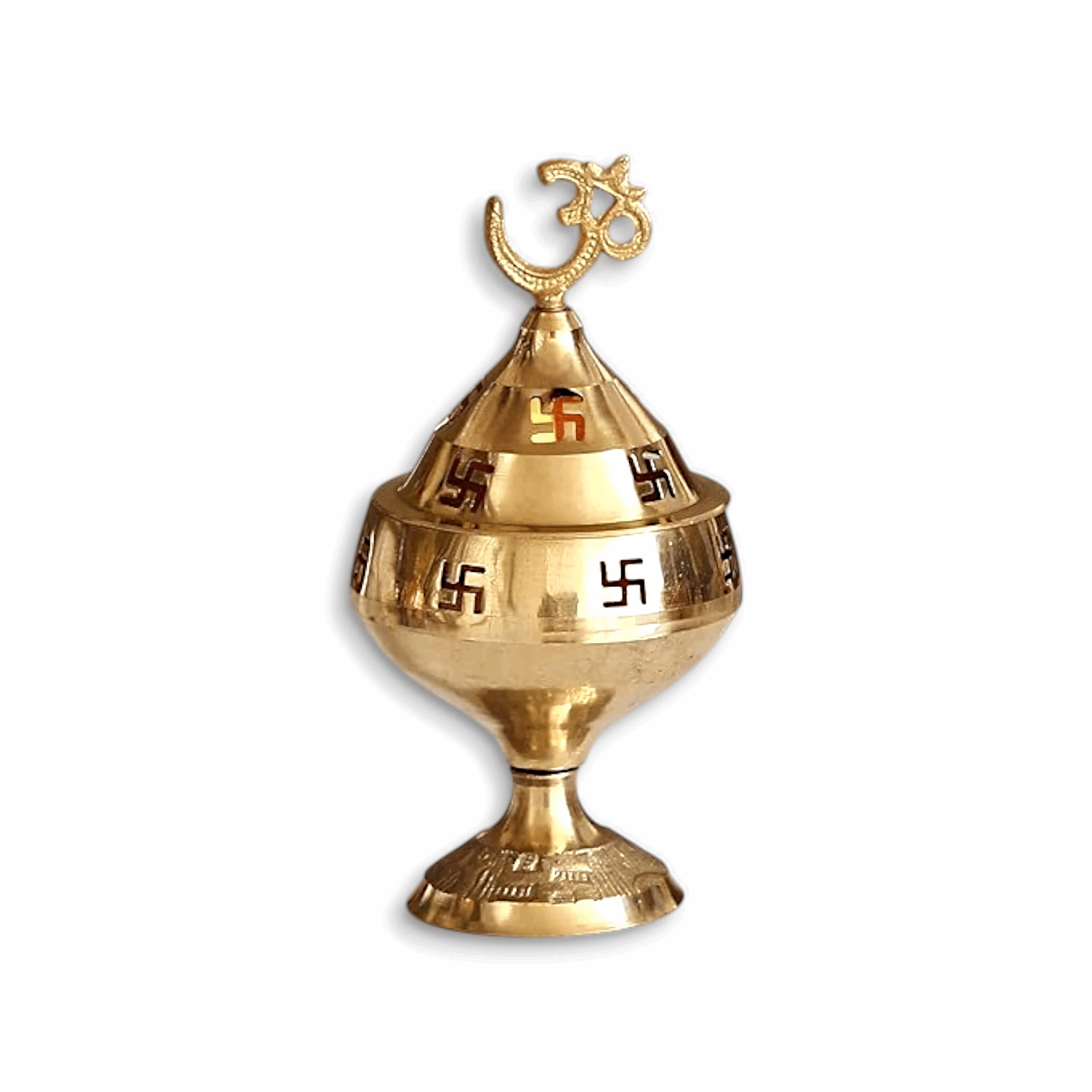 Golden Om and Swastik Symbol Decorative Brass Diya - Gift for Diwali, Housewarmings, Ganesh Chaturthi Festival - Diya for Puja Room, Home, Office, Temple Decor