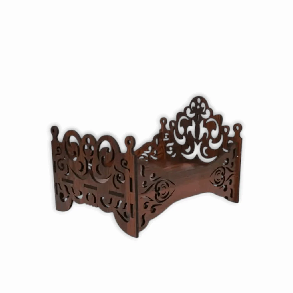 Wooden Carved Pattern Designer Bed For Krishna - Dark Brown Palki for Laddu Gopal - Bed For Janmashtmi And Pooja Room - Image 4