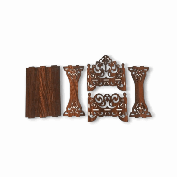 Wooden Carved Pattern Designer Bed For Krishna -  Dark Brown Palki for Laddu Gopal -  Bed For Janmashtmi And Pooja Room - Image 3