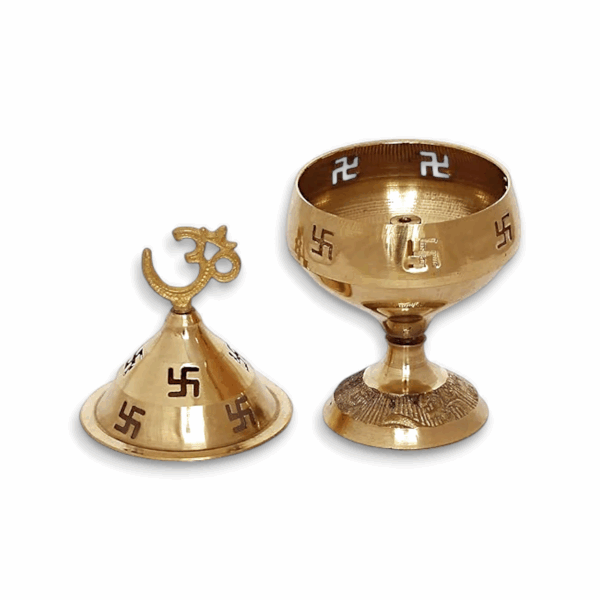 Golden Om and Swastik Symbol Decorative Brass Diya - Gift for Diwali, Housewarmings, Ganesh Chaturthi Festival - Diya for Puja Room, Home, Office, Temple Decor - Image 3