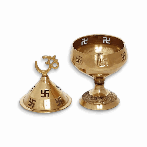 Golden Om and Swastik Symbol Decorative Brass Diya - Gift for Diwali, Housewarmings, Ganesh Chaturthi Festival - Diya for Puja Room, Home, Office, Temple Decor - Image 3