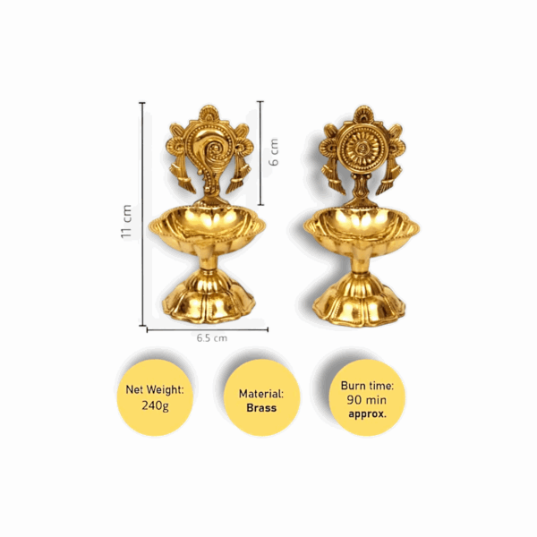 Pure Brass Shanku Chakra Diya - Small Oil Lamp for Home Temple Puja , Decor And Gifting - (4.5 inch, Set of 2) - Image 2