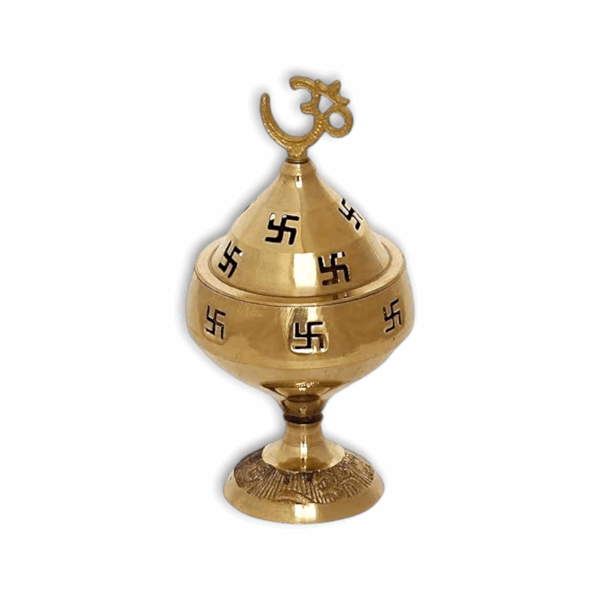 Golden Om and Swastik Symbol Decorative Brass Diya - Gift for Diwali, Housewarmings, Ganesh Chaturthi Festival - Diya for Puja Room, Home, Office, Temple Decor - Image 2
