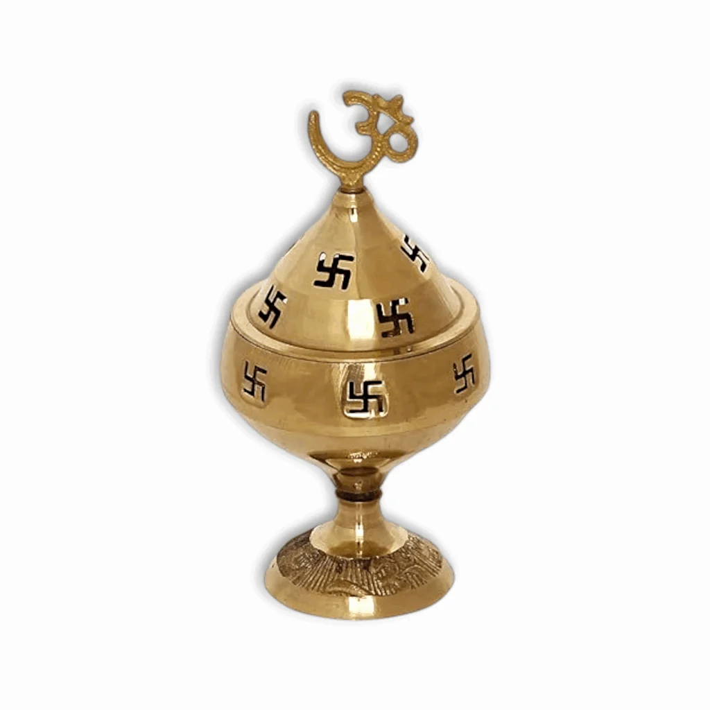 Golden Om and Swastik Symbol Decorative Brass Diya - Gift for Diwali, Housewarmings, Ganesh Chaturthi Festival - Diya for Puja Room, Home, Office, Temple Decor - Image 2