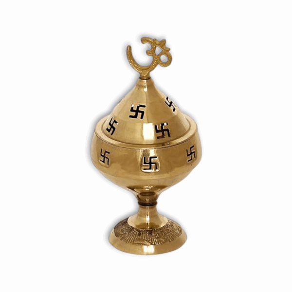 Golden Om and Swastik Symbol Decorative Brass Diya - Gift for Diwali, Housewarmings, Ganesh Chaturthi Festival - Diya for Puja Room, Home, Office, Temple Decor - Image 2