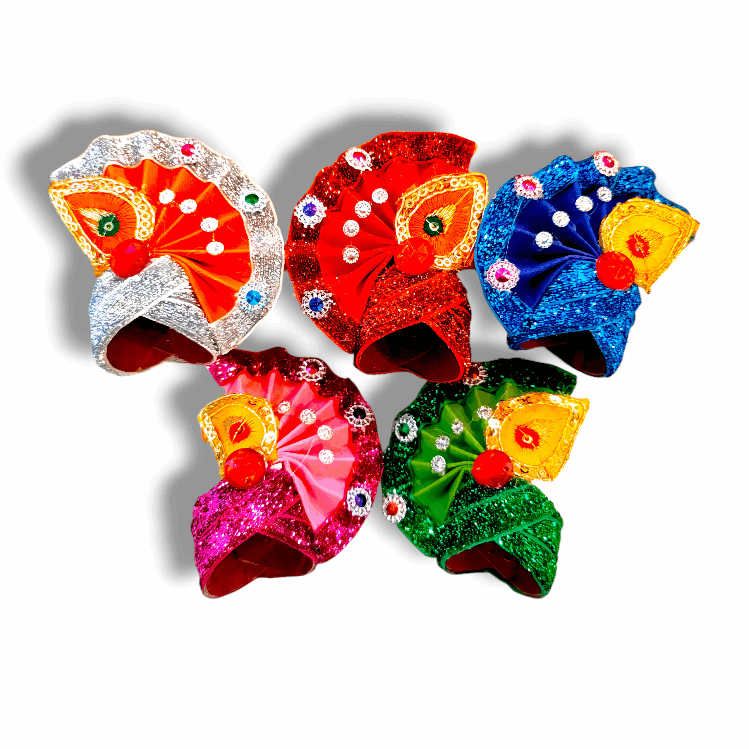No 4 Laddu Gopal Fancy Pagdi - Set Of 5 - Kanha Ji Mukut For Shringer - Multicolour - Pack Of 5
