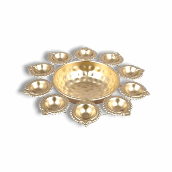 Diya With Flowers Decorative Diwali Decoration - Pooja Table Decor Festive Centerpiece - Indian Home Decor - Image 3