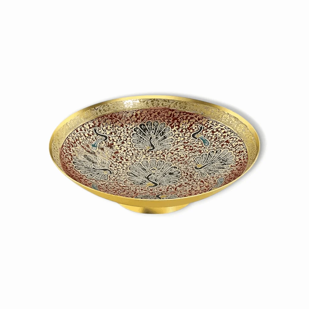 Hand Crafted Metal Brass Fruit Bowl - Perfect for Home Decoration and Gifting, Size - Brass Fruit Bowl with Decorative Carving Work - Image 2