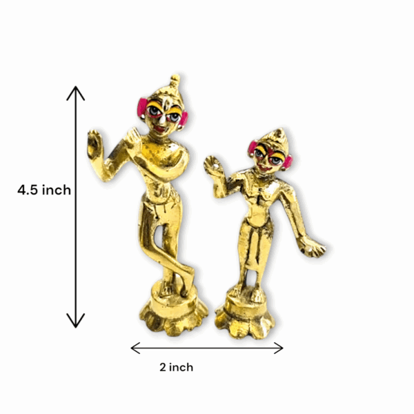Pure Brass Radha Krishna Murti - 4.5 Inch Radhe Kishan Ji Idol with Beautiful face Makeup -  Jugal Jodi For Home Temple And Decor. - Image 4