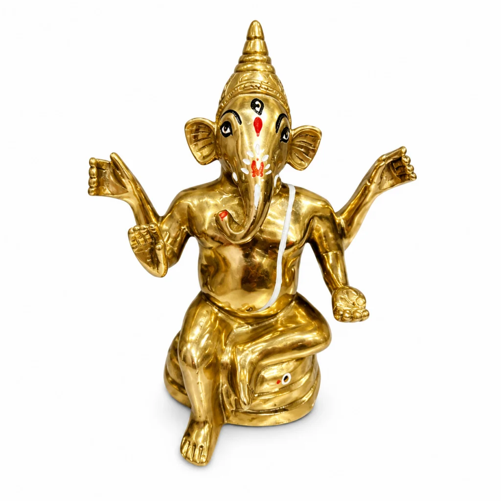 Beautiful Brass Ganesh Idol - Brass Ganpati Statue For Gift And Decoration - Ganesh Pital Murti For Puja