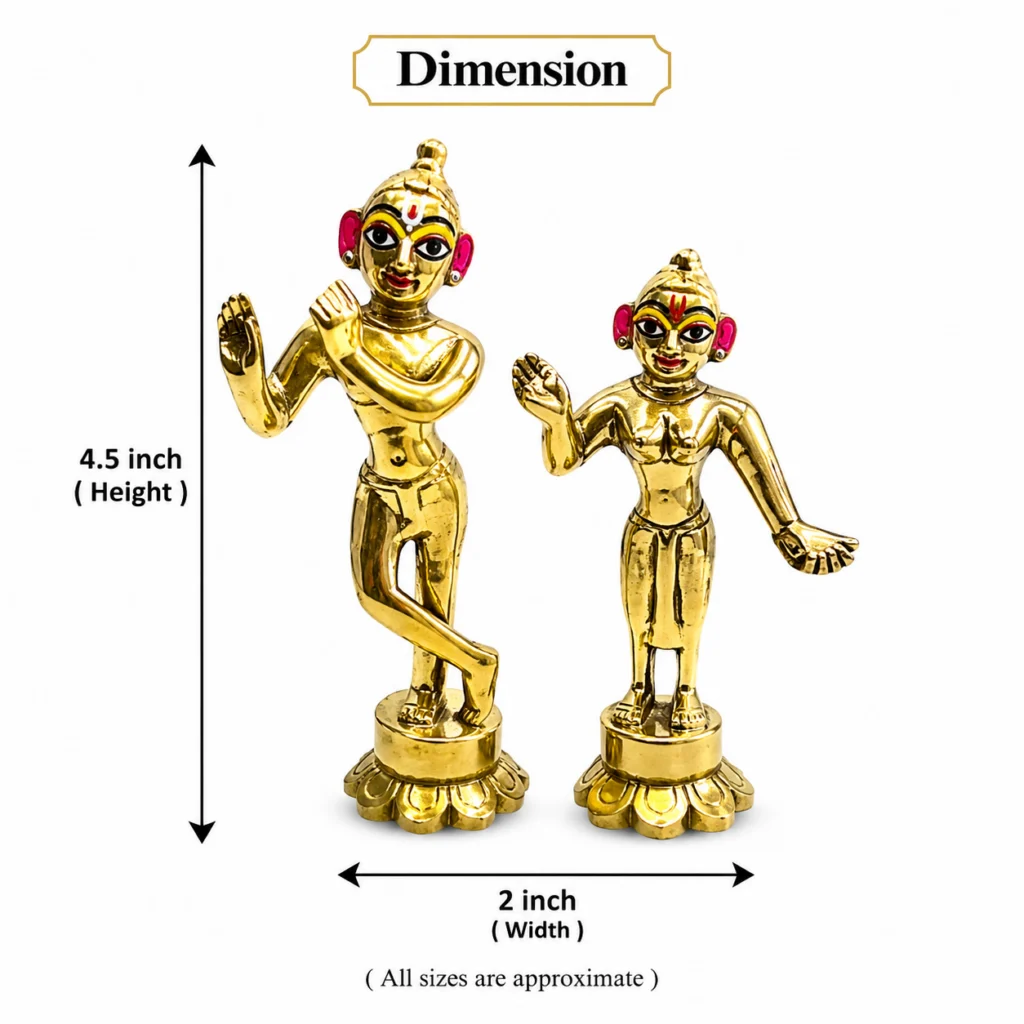 Pure Brass Radha Krishna Murti - 4.5 Inch Radhe Kishan Ji Idol with Beautiful face Makeup - Jugal Jodi For Home Temple And Decor. - Image 2
