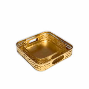 Gold Serving Tray Set - Gold Tray For Puja And Home Decor - Gold Serving Tray Set Of 2. - Metal Tray For Diwali Gift.