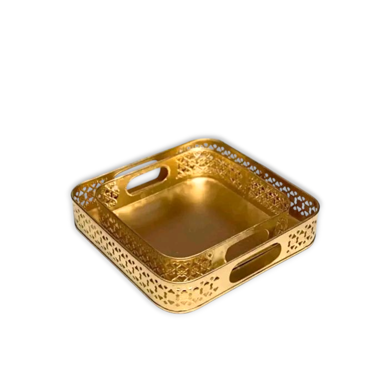 Gold Serving Tray Set - Gold Tray For Puja And Home Decor - Gold Serving Tray Set Of 2. - Metal Tray For Diwali Gift.