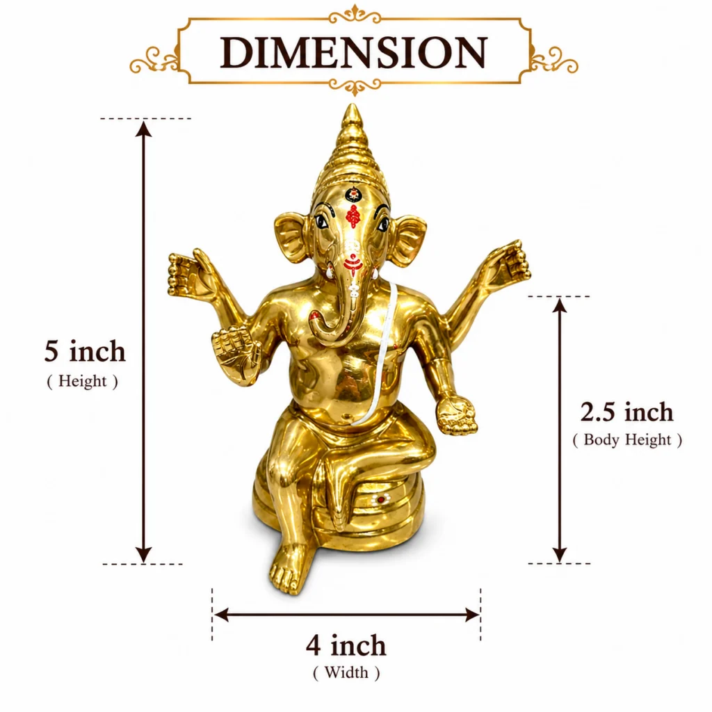 Beautiful Brass Ganesh Idol - Brass Ganpati Statue For Gift And Decoration - Ganesh Pital Murti For Puja - Image 2