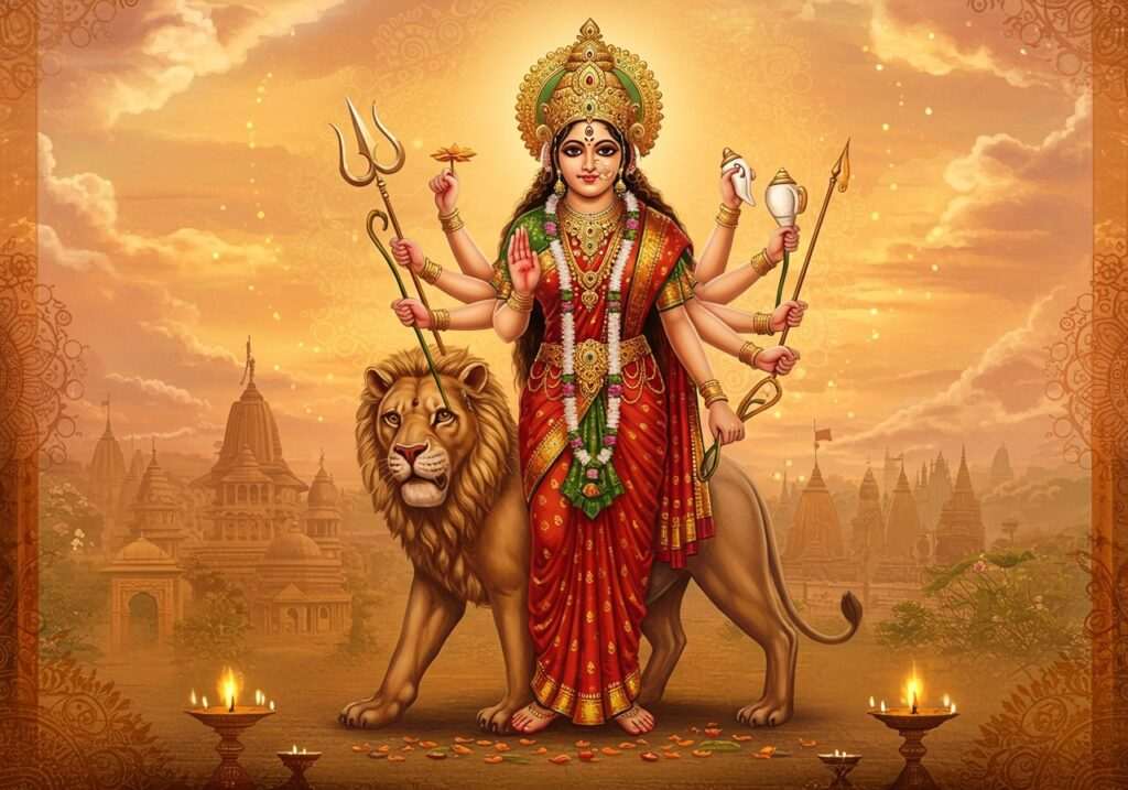Durga idol and puja setup for home worship