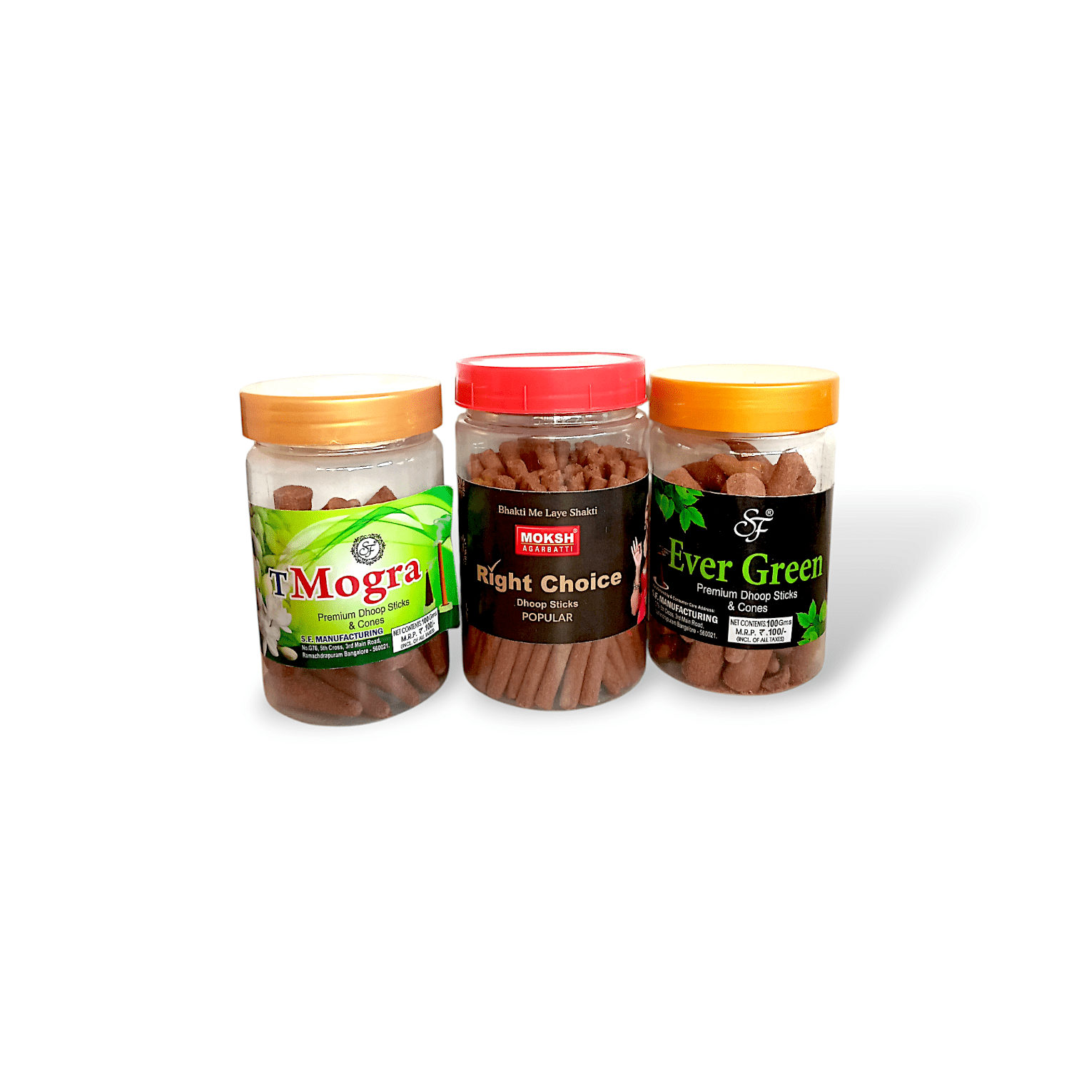 Organic Mogra, Ever Green, Right Choice Agarbatti - Premium Quality Dhoop Stick & Cone - Dhup Stick with Holder Stand - Combo Set Pack of 3 (100x3)=300 gm