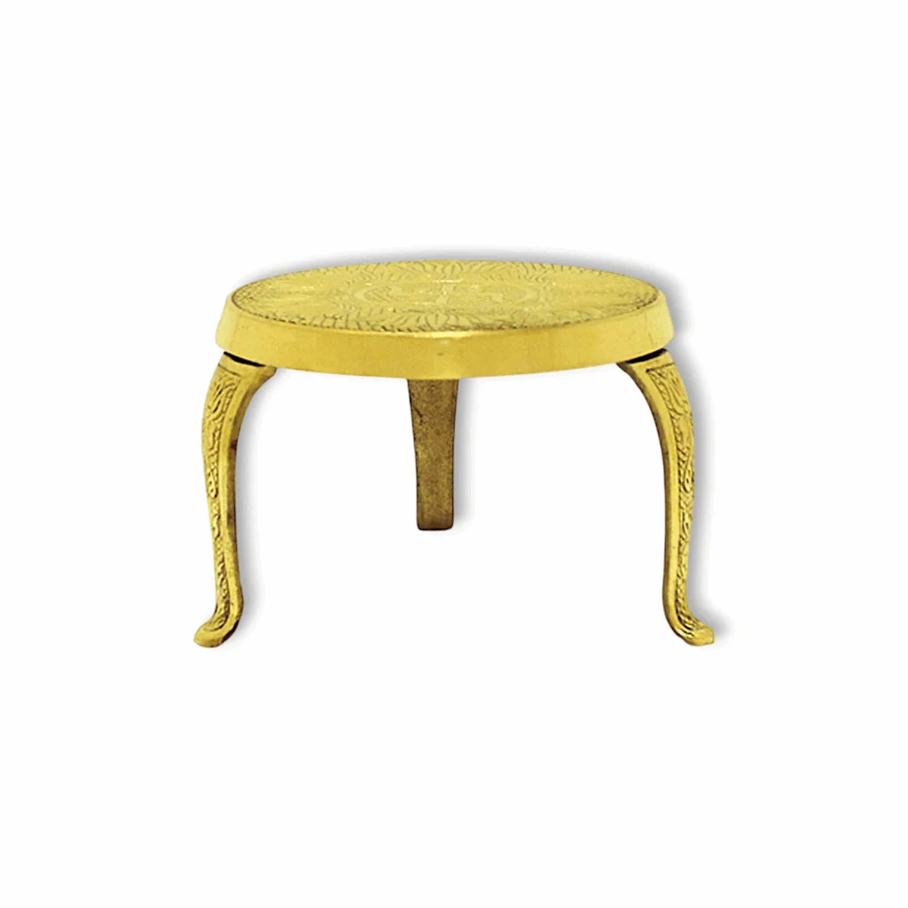 Brass Chowki - Brass Traditional Mukali Stand - Brass Decorative Round Pooja Kamatshi - Diya and God Statue Stand - Mukkali Stool for Home Office Temple Puja & Decor - Image 2