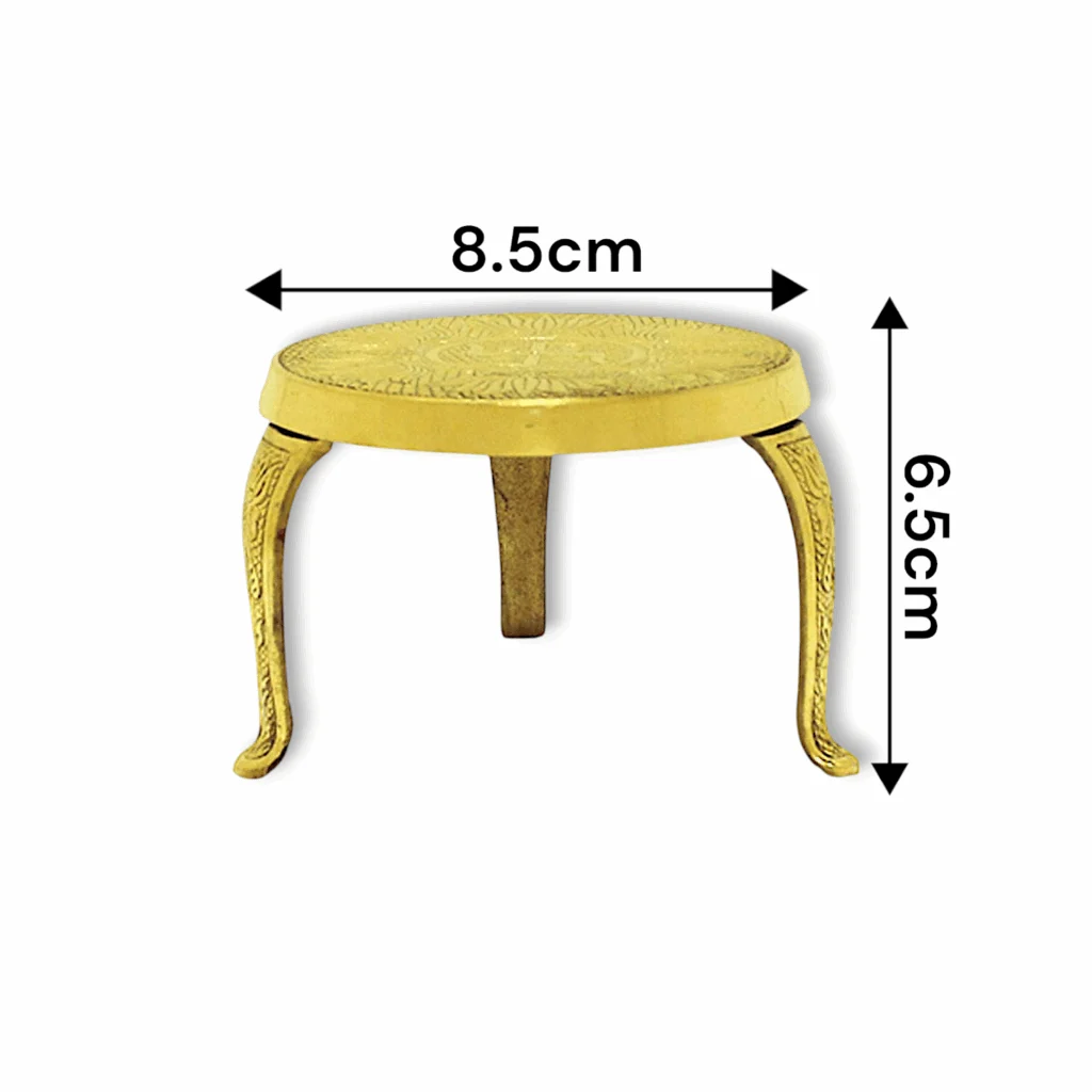 Brass Chowki - Brass Traditional Mukali Stand - Brass Decorative Round Pooja Kamatshi - Diya and God Statue Stand - Mukkali Stool for Home Office Temple Puja & Decor - Image 3