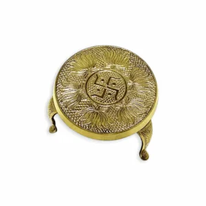 Brass Chowki - Brass Traditional Mukali Stand - Brass Decorative Round Pooja Kamatshi - Diya and God Statue Stand - Mukkali Stool for Home Office Temple Puja & Decor