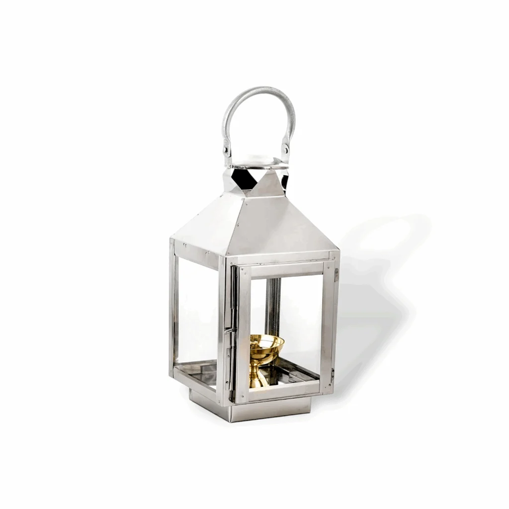 Handicraft Akhand Diya with Glass Cover - Brass Construction Silver Akhand Diya - Traditional Oil Lamp - Akhand Diya for Home Temple puja, Hanging Lantern for HomeDecor