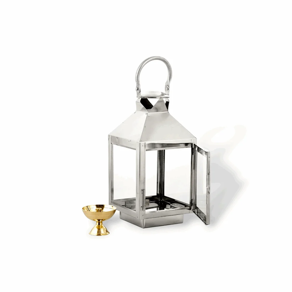 Handicraft Akhand Diya with Glass Cover - Brass Construction Silver Akhand Diya - Traditional Oil Lamp - Akhand Diya for Home Temple puja, Hanging Lantern for HomeDecor - Image 5