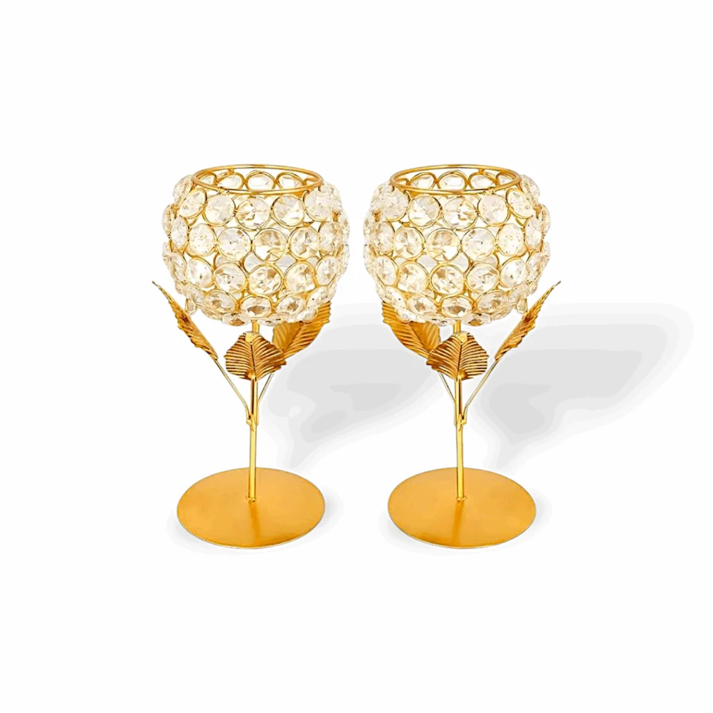 Crystal Candle Holders - Customize Flower Shape Candle Holders - Votive Tea Light Stand for Home, Office - Decorations & Gifting Item - Pack of 2