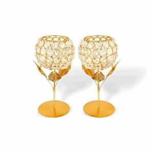 Crystal Candle Holders - Customize Flower Shape Candle Holders - Votive Tea Light Stand for Home, Office - Decorations & Gifting Item - Pack of 2