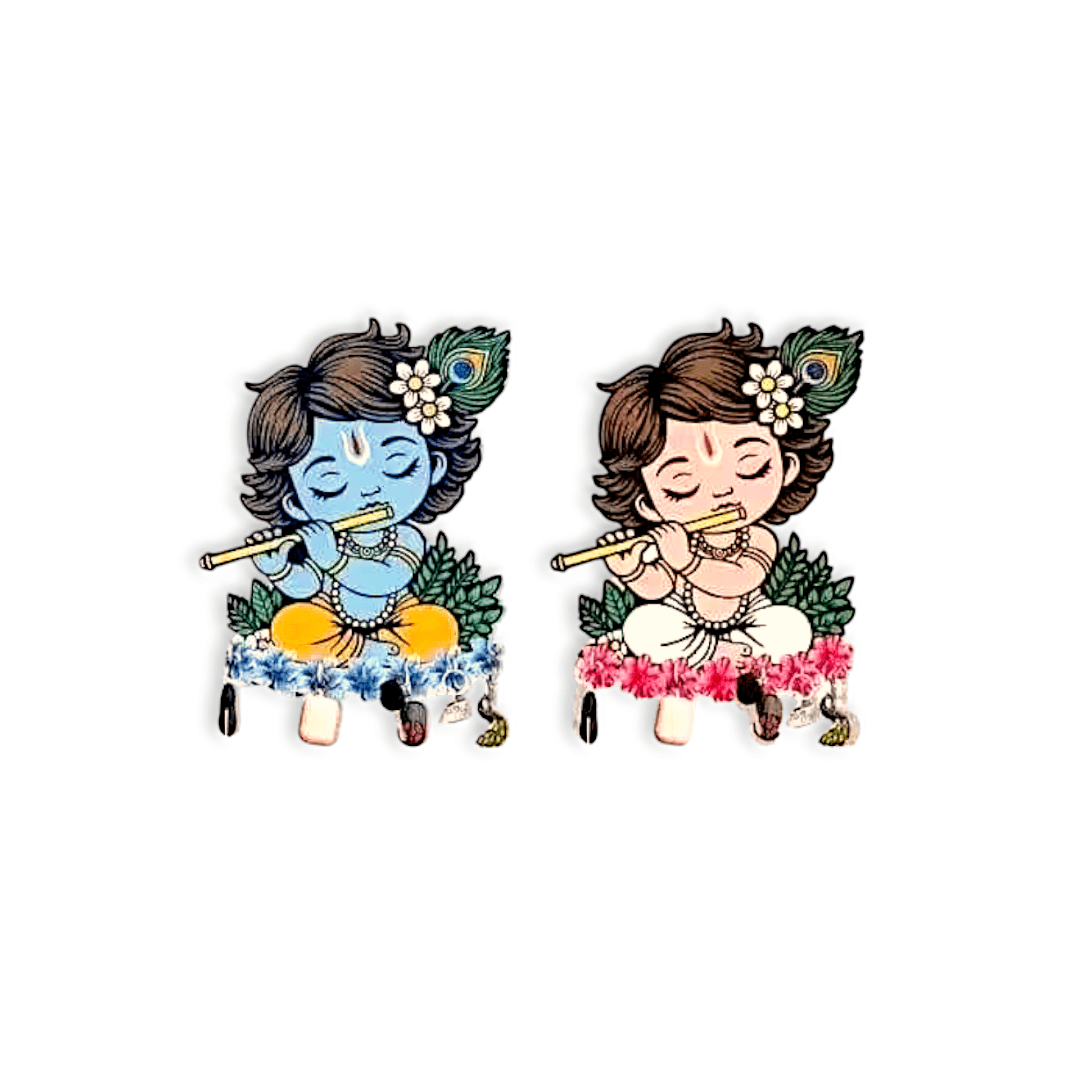 Little Krishna Wooden Wall Hanging - Wooden Wall Key Holder - Decorative Radha Krishna Design Key Stand for Home & Office - Multi-Hook Organizer for Entryway, Hall & Living Room - Spiritual Wall Decor