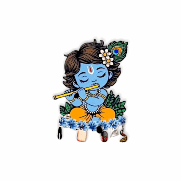 Little Krishna Wooden Wall Hanging - Wooden Wall Key Holder - Decorative Radha Krishna Design Key Stand for Home & Office - Multi-Hook Organizer for Entryway, Hall & Living Room - Spiritual Wall Decor - Image 2